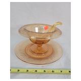 Amber Depression Mayonnaise Bowl w/Ladle and