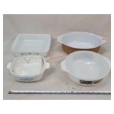 4- Glass Caserol Dishes, 1 is Fireking