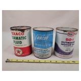 3- Sealed Tin 1 Quart Oil  & Antifreeze Cans