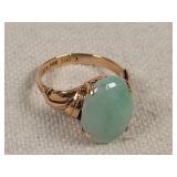 TYL 14K 585 Jade Cabochon Gold Ring - Size 5.5