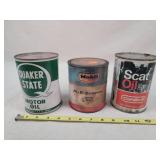 3- Sealed Tin 1 Quart Oil / Enamel Cans