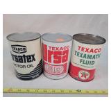 3- 1 Quart Tin Oil Cans, 3-Full of Fluid