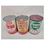 3- 1 Quart Tin Oil Cans, 3-Full