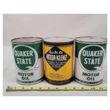3- Sealed Tin 1 Quart Oil Cans