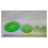 11 Pc Uranium Glass Plates & Candle Holders