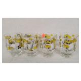 4- Krauser Equipment Juice Glasses, 1 is Chipped