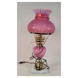 Fenton cranberry / white Hobnail Lamp 18"t