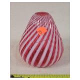 Fenton cranberry / white swirl Vase 5"t