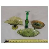 4- Pieces Green Glassware & Avon Cologne