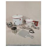 Enamel Ware Pieces, Utensils, Misc