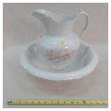 White Ceramic Pitcher And Basin Set, 12" Tall