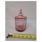 Light Purple Ribbed Glass Jar With Lid 7"H