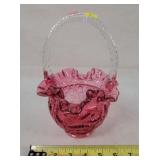 Fenton Cranberry 6" Basket Vase