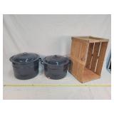 2 Large Canners And Wooden Box