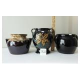2 Bean Pots & Stoneware Jar