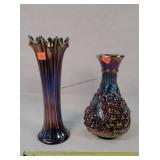 Northwood 9" & 10"t Beautiful Carnival Glass Vas