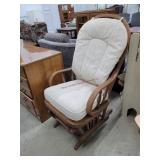 Oak Glider Rocker With Cream Cushions