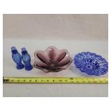 Blue & Purple Glass Bowls & Blue Salt & Peppers