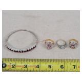 Avon Sterling Sz9 & 2 Rings & Red Stone Bracelets