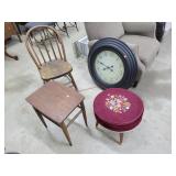 27" Wall Clock, Chair, End Table Misc.