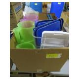 Box lot ï¿½ pitchers, scoops, storage bin, etc