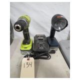 Lot- Ryobi Drill & Light w/Charger