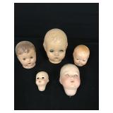 Lot - 5 Misc. Doll Heads (Horsman, 301 PC 1 1/2,