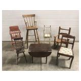 Lot - 7 Pieces of Wooden Doll Furniture