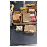 LARGE GROUP OF CIGAR BOXES & WOOD FRUIT CRATE