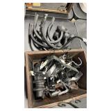CAST IRON DRAPERY ROD HOLDERS, TIE BACKS & CRATE