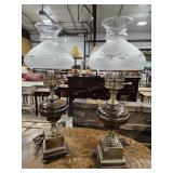 2 WOOD & BRASS BUFFET LAMPS 11' X 28'