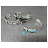 3 STERLING NATIVE AMERICAN & TURQUOISE VINTAGE