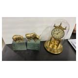 KUNDO ANNIVERSARY CLOCK & BRASS BULL & BEAR BOOK