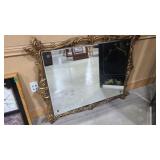 ANTIQUE BEVELED WOOD CARVED WALL MIRROR