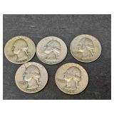 5 - 90% SILVER WASHINGTON QUARTERS