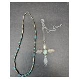 NATIVE AMERICAN STERLING & TURQUOISE CROSS