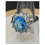 .925 BLUE TOPAZ COLOR GEMSTONE RING - ADJ.