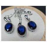 .925 BLUE COLOR GEMSTONE NECKLACE & EARRINGS