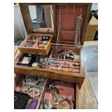COSTUME JEWELRY BOX & WATCHES - SOME STERLING