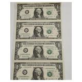 4 UNCUT 2003A $1 NOTES