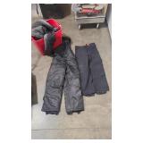 3 PAIRS OF SNOW PANTS AND 2 WINTER JACKETS