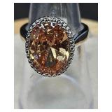 .925 CHAMPAGNE COLOR GEMSTONE RING SIZE 6.5