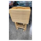4 WOOD TV TRAYS & STAND