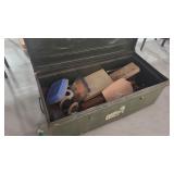 METAL CHEST W/ LEATHER MAKING SUPPLIES