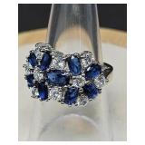 .925 BLUE GEMSTONE & CZ RING SIZE 6.5