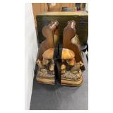 BRASS & WOOD BOOK ENDS W/ FROG BOOK ENDS