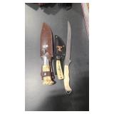 3 KNIVES, 2 WITH SHEATHS
