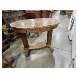 ANTIQUE TIGER OAK OVAL PEDESTAL ENTRY TABLE