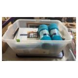 TOTE W/ NEW TOWELS, PICTURE FRAMES & MISC