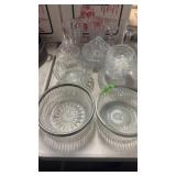 GROUP W/ BOWLS, VASES, CANDLESTICKS, GLASS BASKET